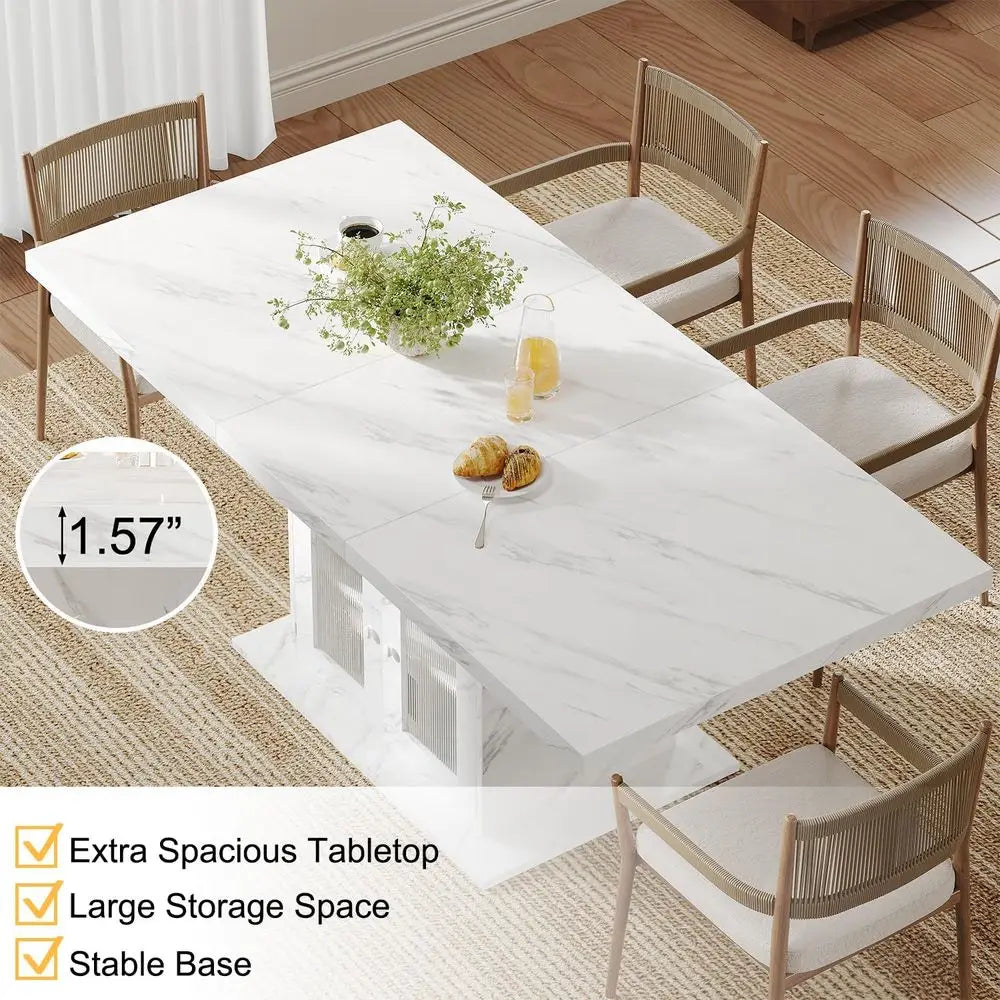 Dining Table for 4-6 with White Marble-Look