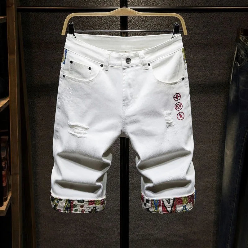 Fashion Print Denim Shorts Loose Comfortable