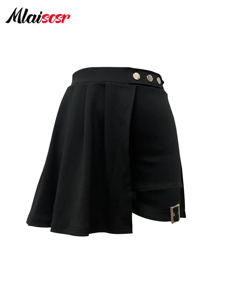Pleated Irregular High Waist Mini Pants