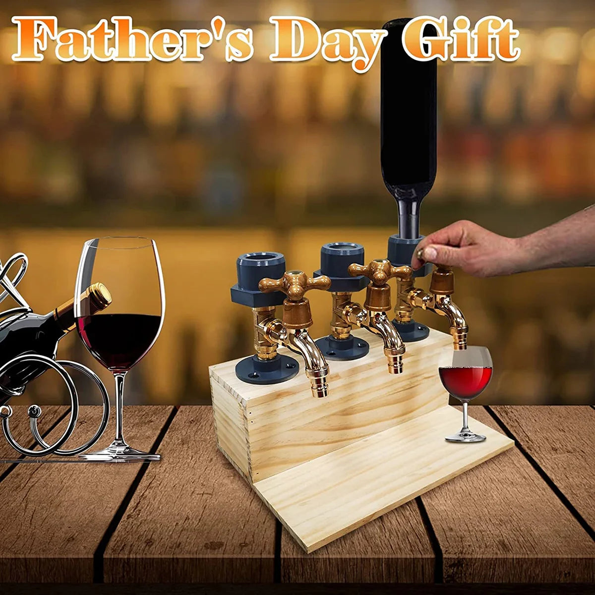 Wooden Whiskey Liquor Dispenser Faucet Shaped