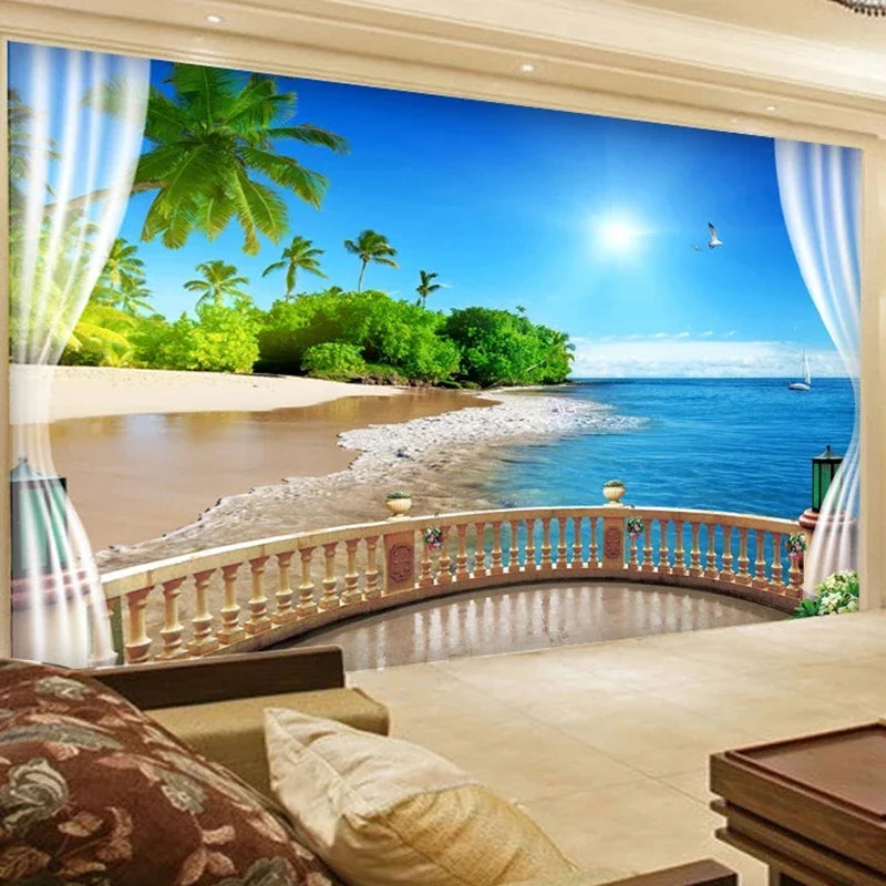 3D Wallpaper Sea View Large Mural Beach Landscape