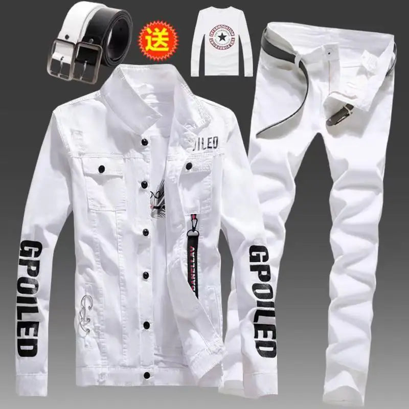 Men's Slim Fit Denim Jacket Pants 2pcs Set