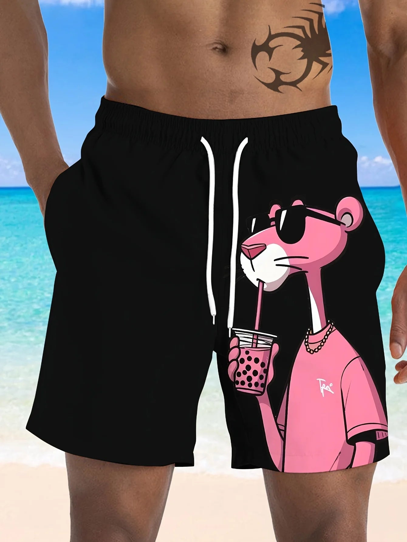 Men's Pink Panther Print Beach Shorts