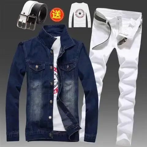 Men's Slim Fit Denim Jacket Pants 2pcs Set