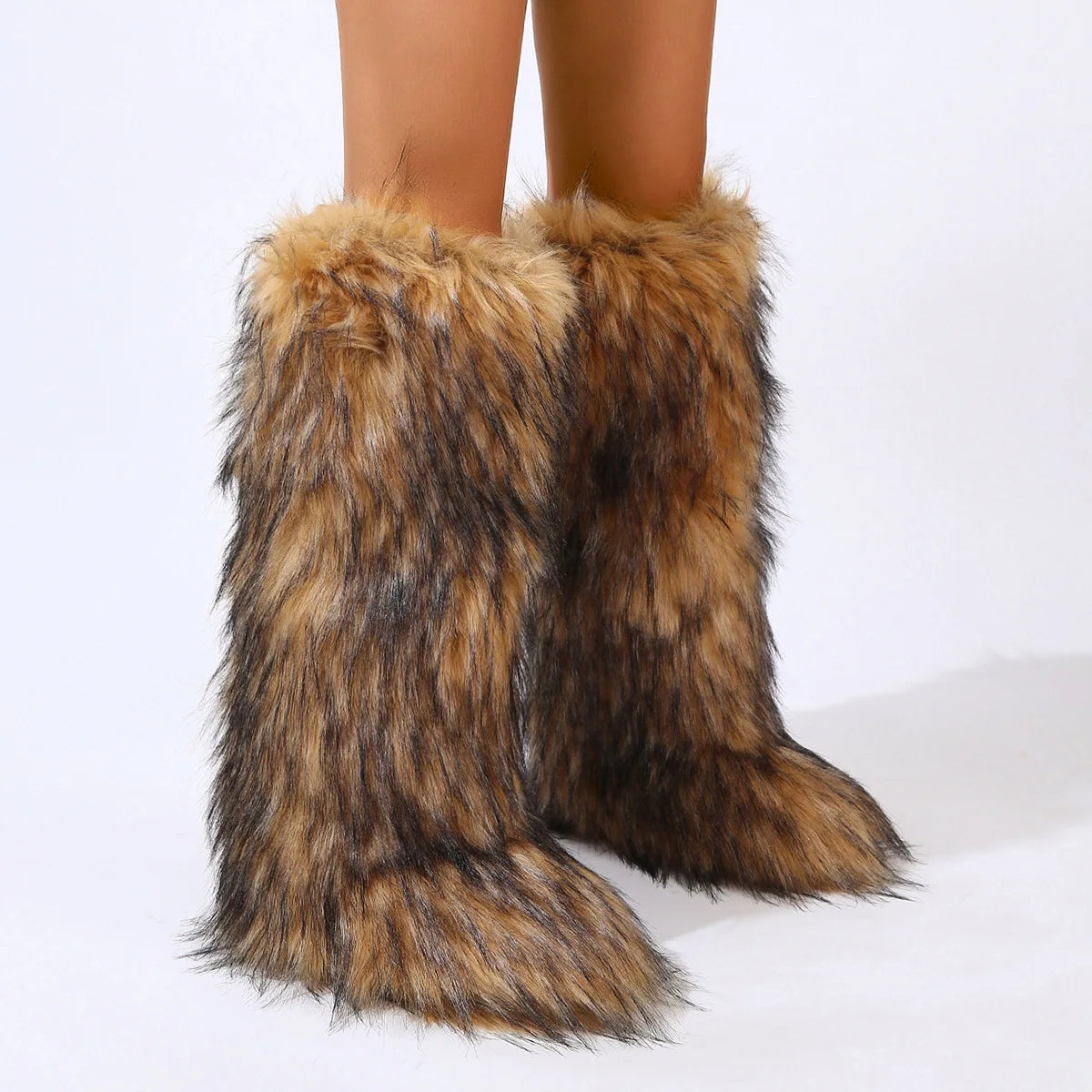 Winter Thigh High Fluffy Boots Furry Faux Fox Fur