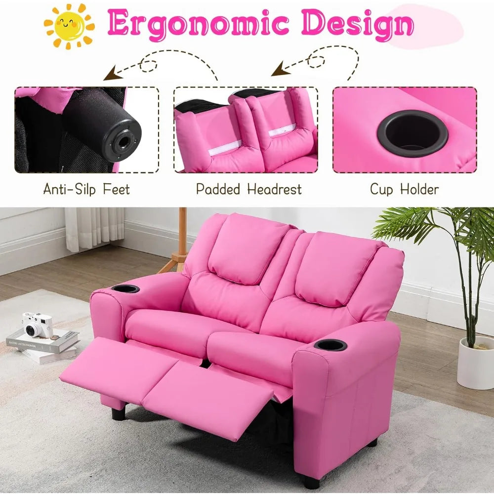 Double Recliner Toddler Loveseat W/Adjustable Footrest & Headrest