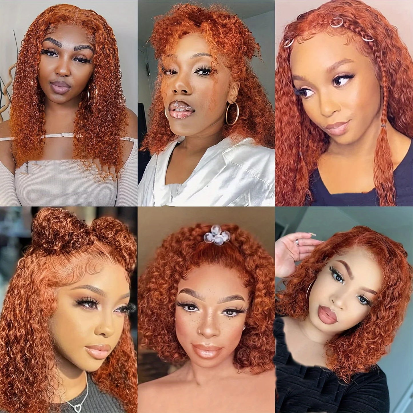 13x4 Ginger Orange Curly Bob Lace Front Wig Human Hair 180% Density