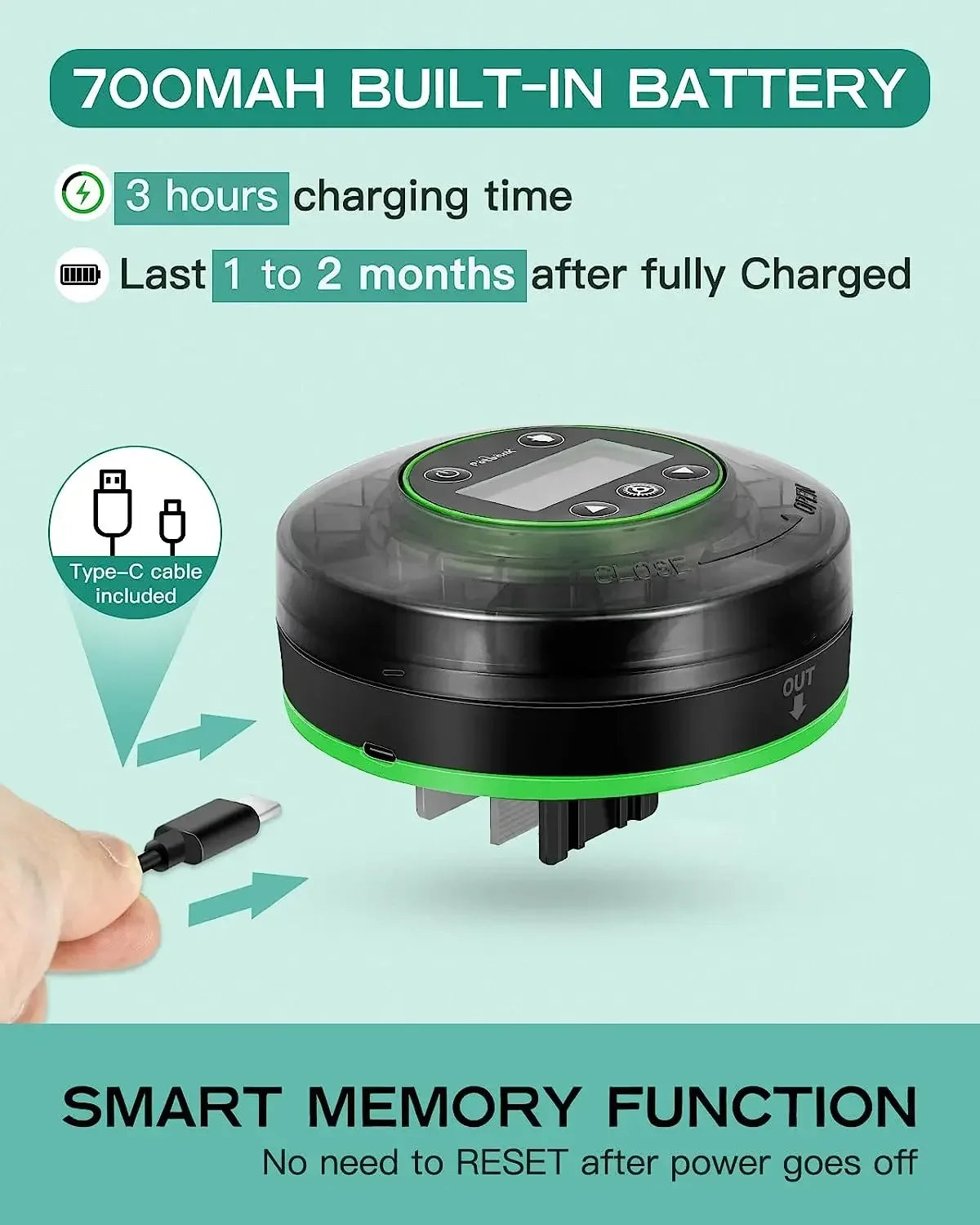 Automatic Fish Feeder w/Timer Rechargeable with USB Cable LCD Display
