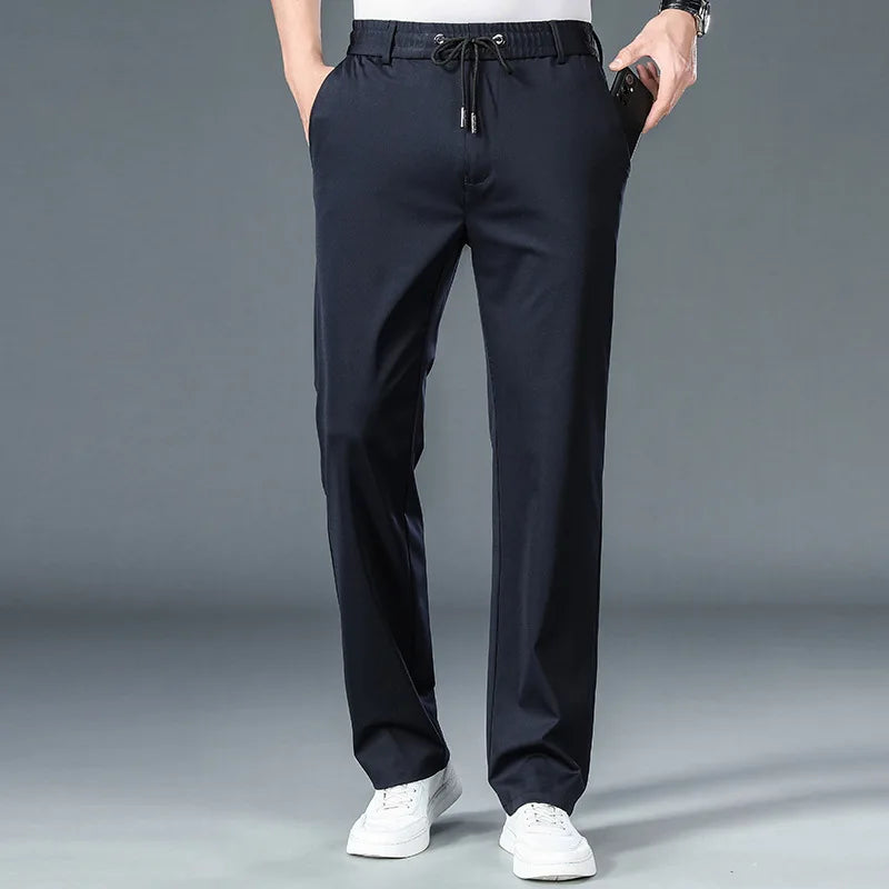 L-10XL Plus Size Men's Summer Straight Fit Elastic Waist Trousers