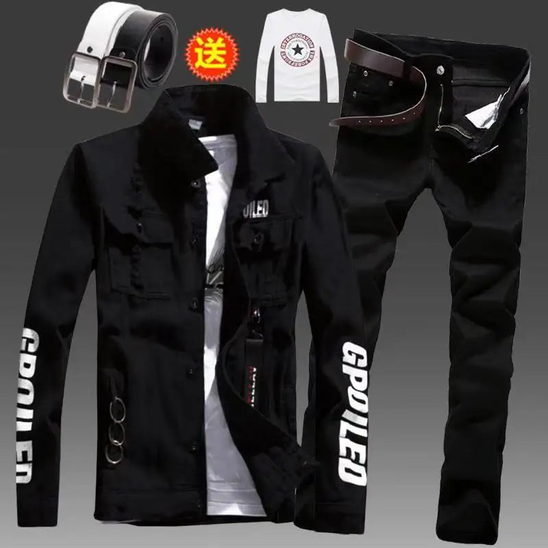 Men's Slim Fit Denim Jacket Pants 2pcs Set