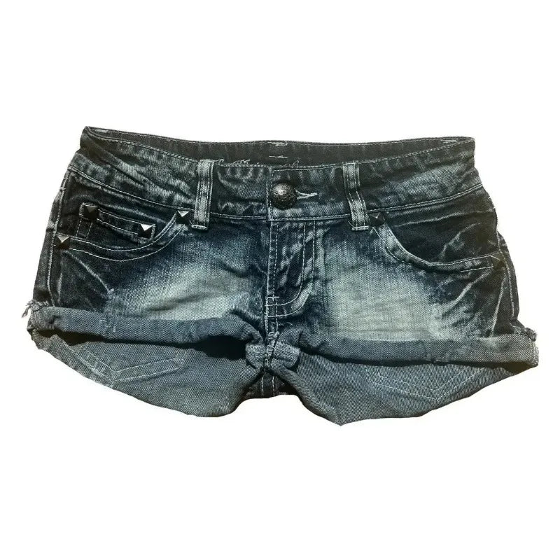 Printed Pocket Design Denim Sexy Mini Shorts