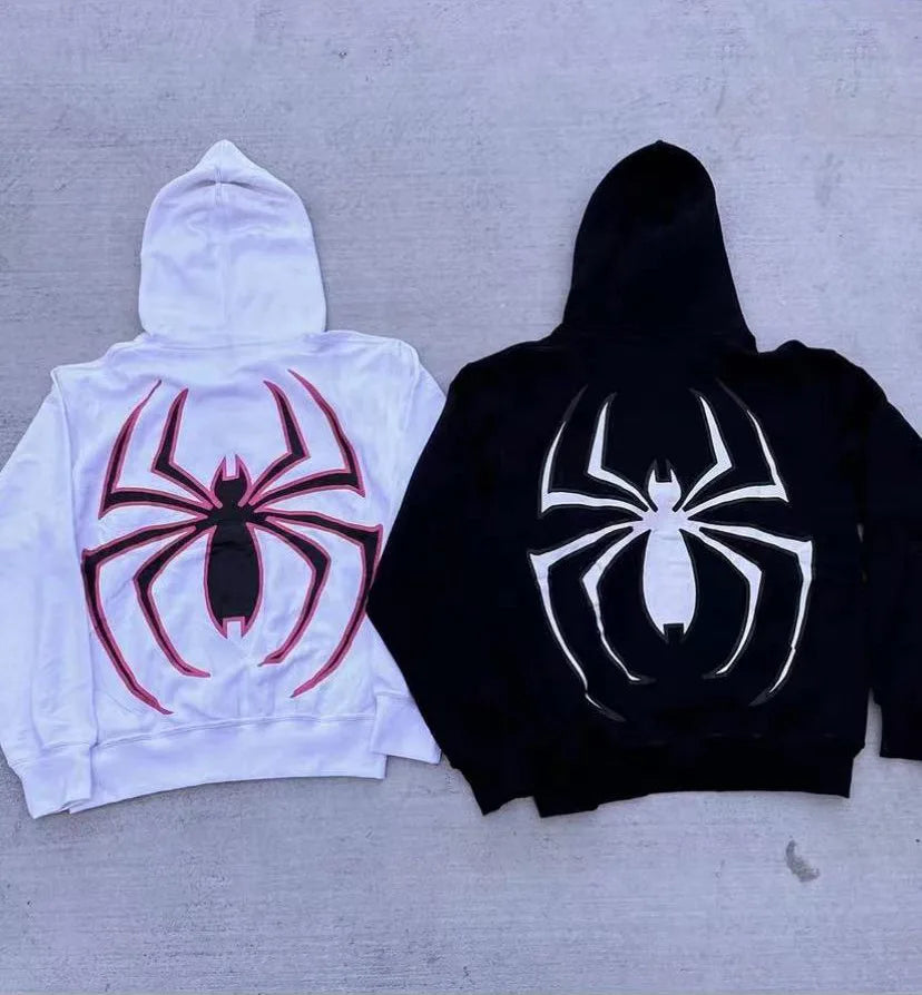 Full Zip Up Spider Hoodie Women Men Streetwear