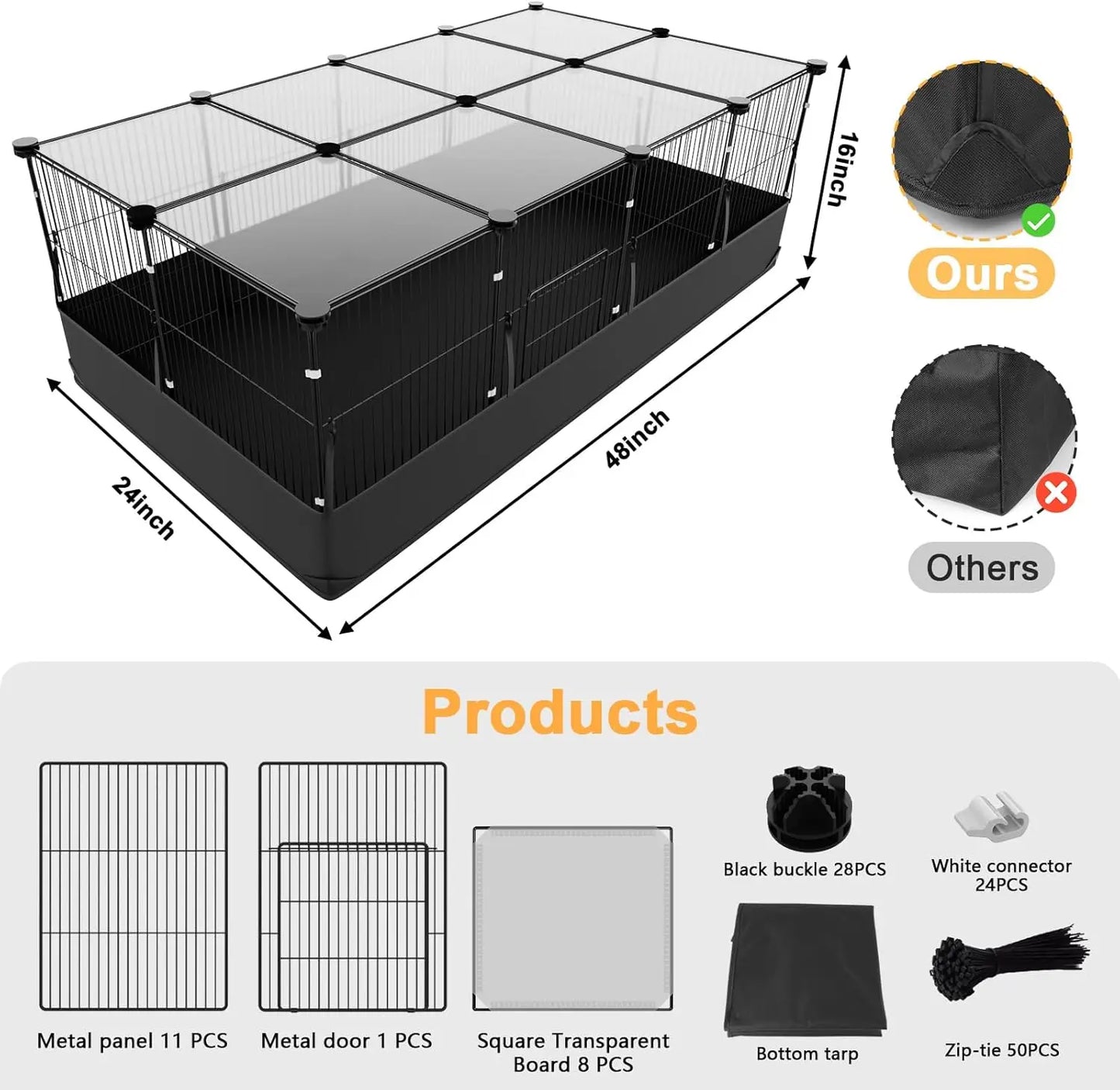 12-Panel Small Animal Playpen with Waterproof Liner & Easy Hooks