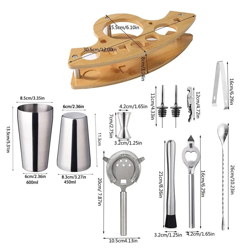 11pcs Stainless Steel Bartender Kit with Stand Cocktail Shaker