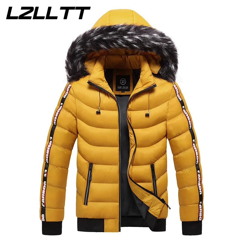 Winter Men Warm Hooded Parkas Detachable Hat