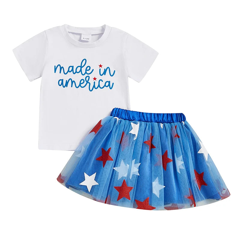 Short Sleeve Top Star Print Skirt 2Pcs Set