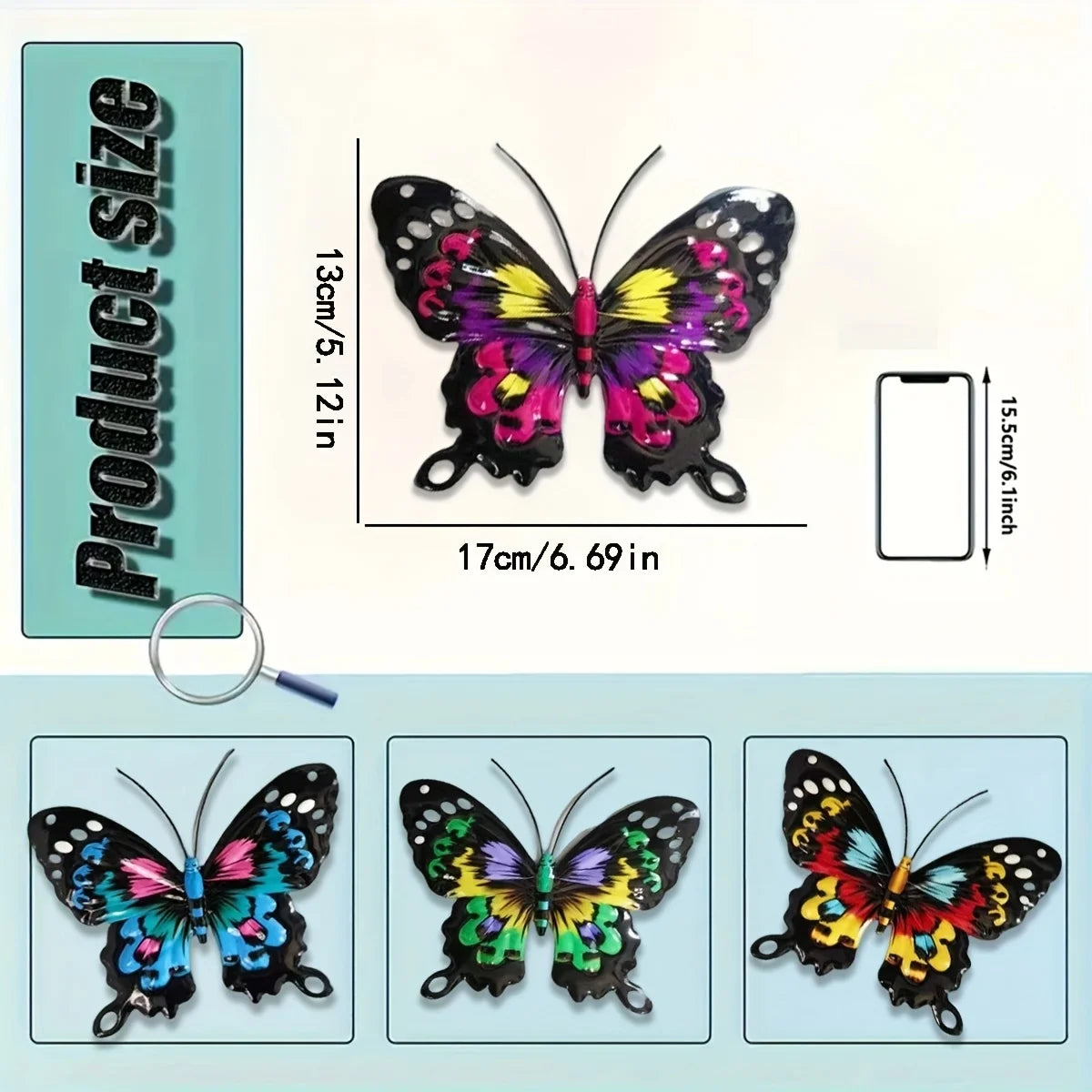 4-Pack Colorful Metal Butterfly Wall Art