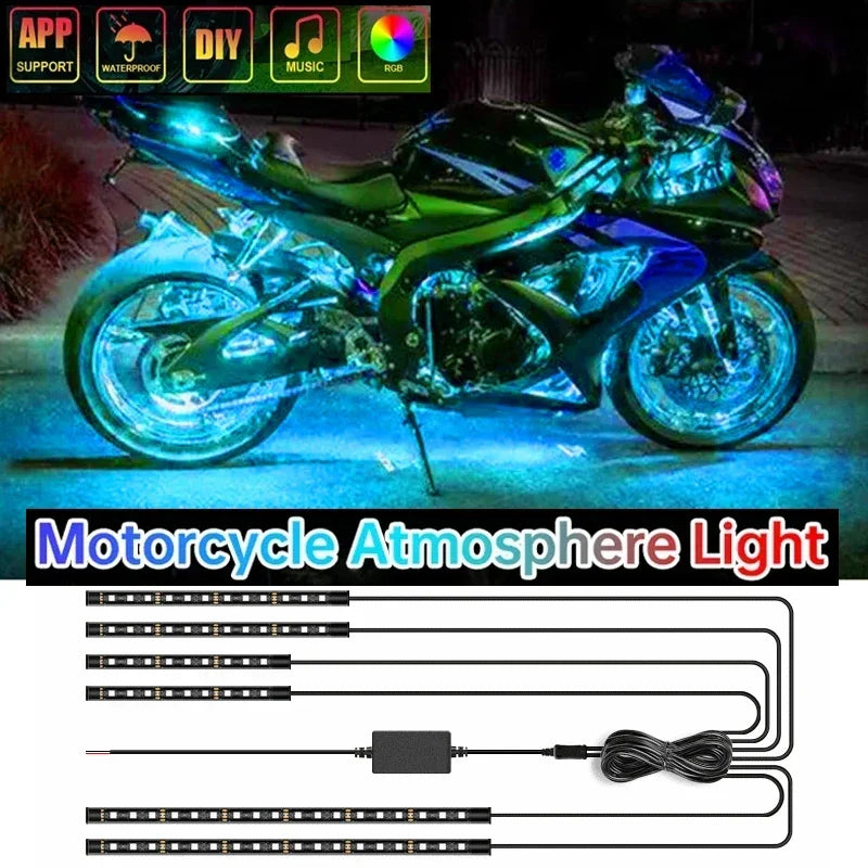 12pcs RGB APP LED Motorcycle Car Flexible Waterproof 12V Decorative Lamp Strip