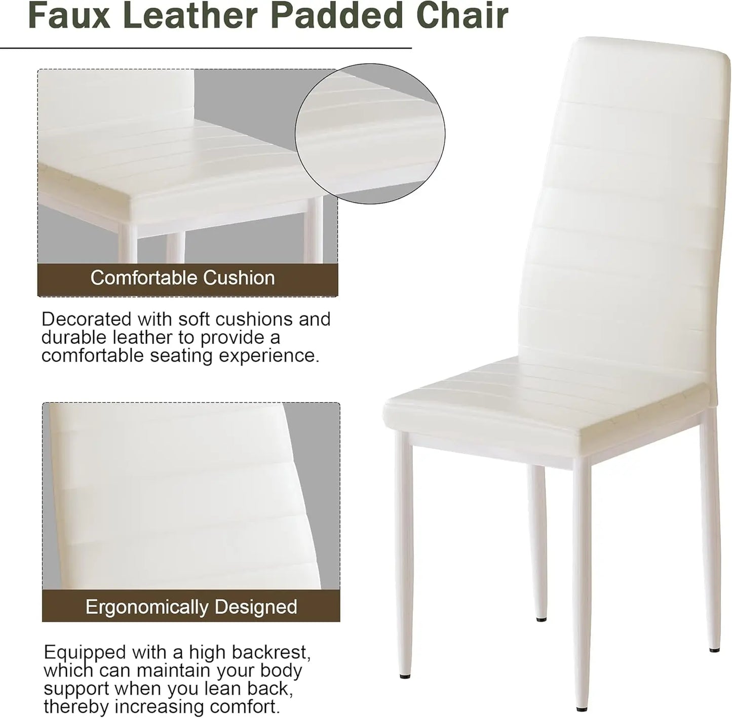 5 Piece Dining Set Faux Marble Table and 4 Faux Leather Upholstered Chairs