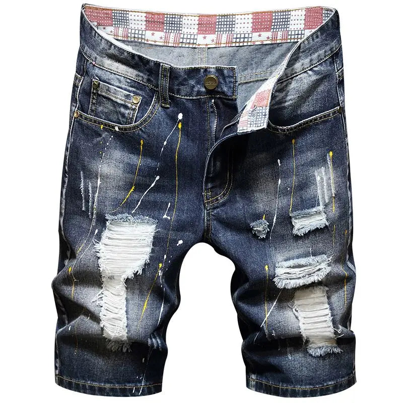 Graffiti Ripped Big Hole Denim Shorts