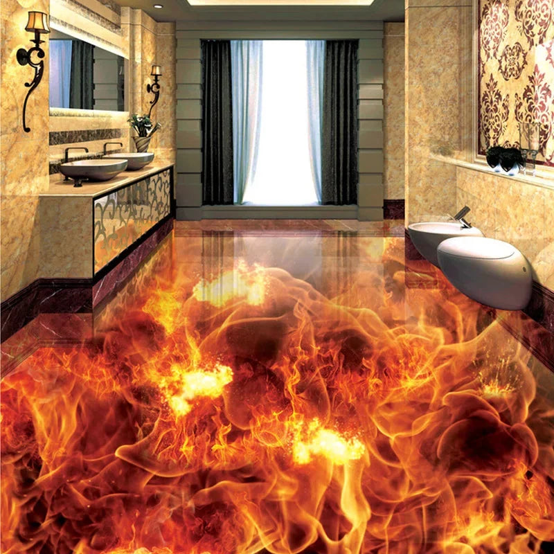 3D Stereoscopic Flame Bathroom Floor Mural
