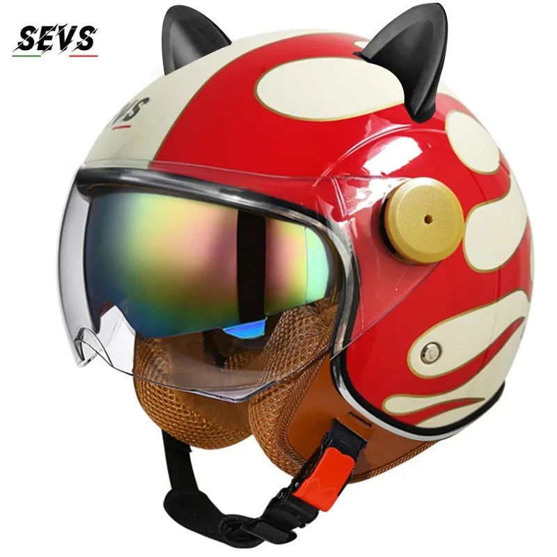 Vintage Cat Ear Motorcycle Helmet Retro Dual Visor