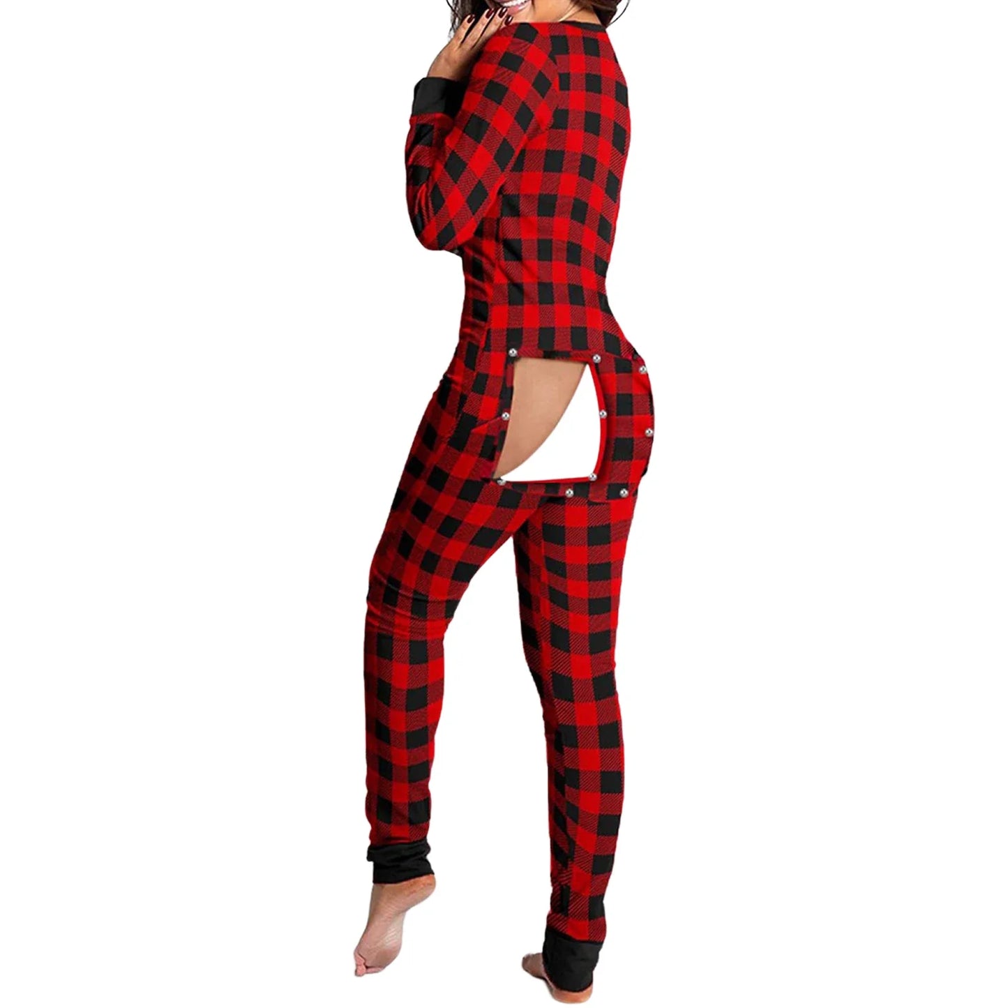 Women's V Neck One Piece Buttoned Flap Pjs