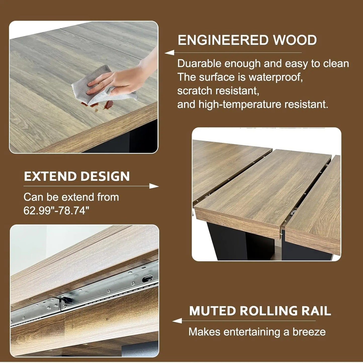 78.74" Extendable Dining Room Table for 6 8 10