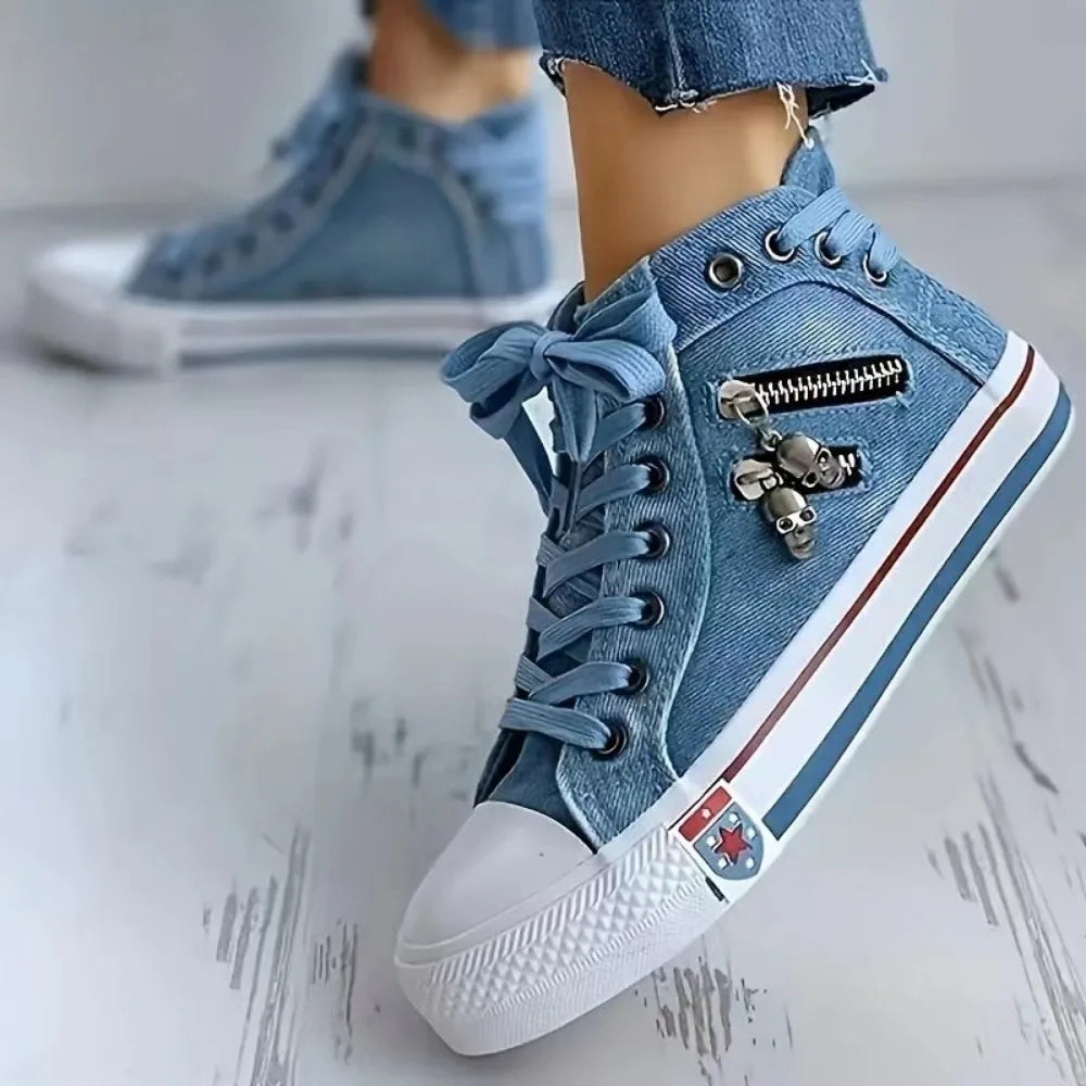 Womens Canvas Retro Denim High Top Sneakers