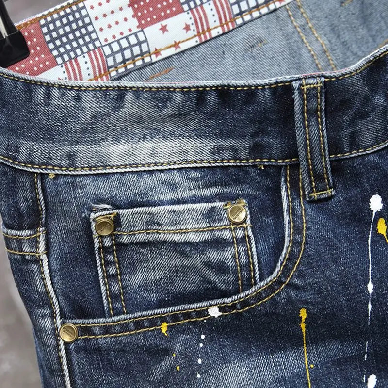 Graffiti Ripped Big Hole Denim Shorts