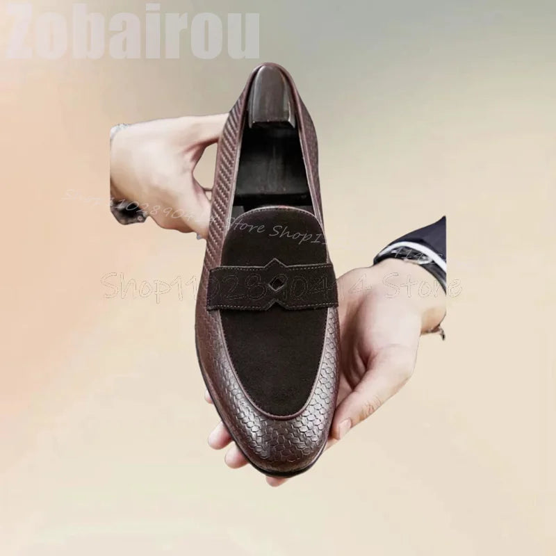 Brown Patchwork Lychee Print Penny Loafers