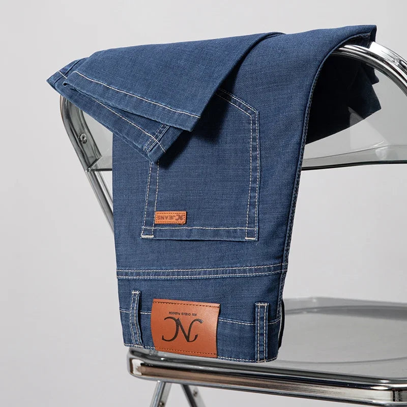 Thin Men's Jeans Shorts Blue Gray Classic Style