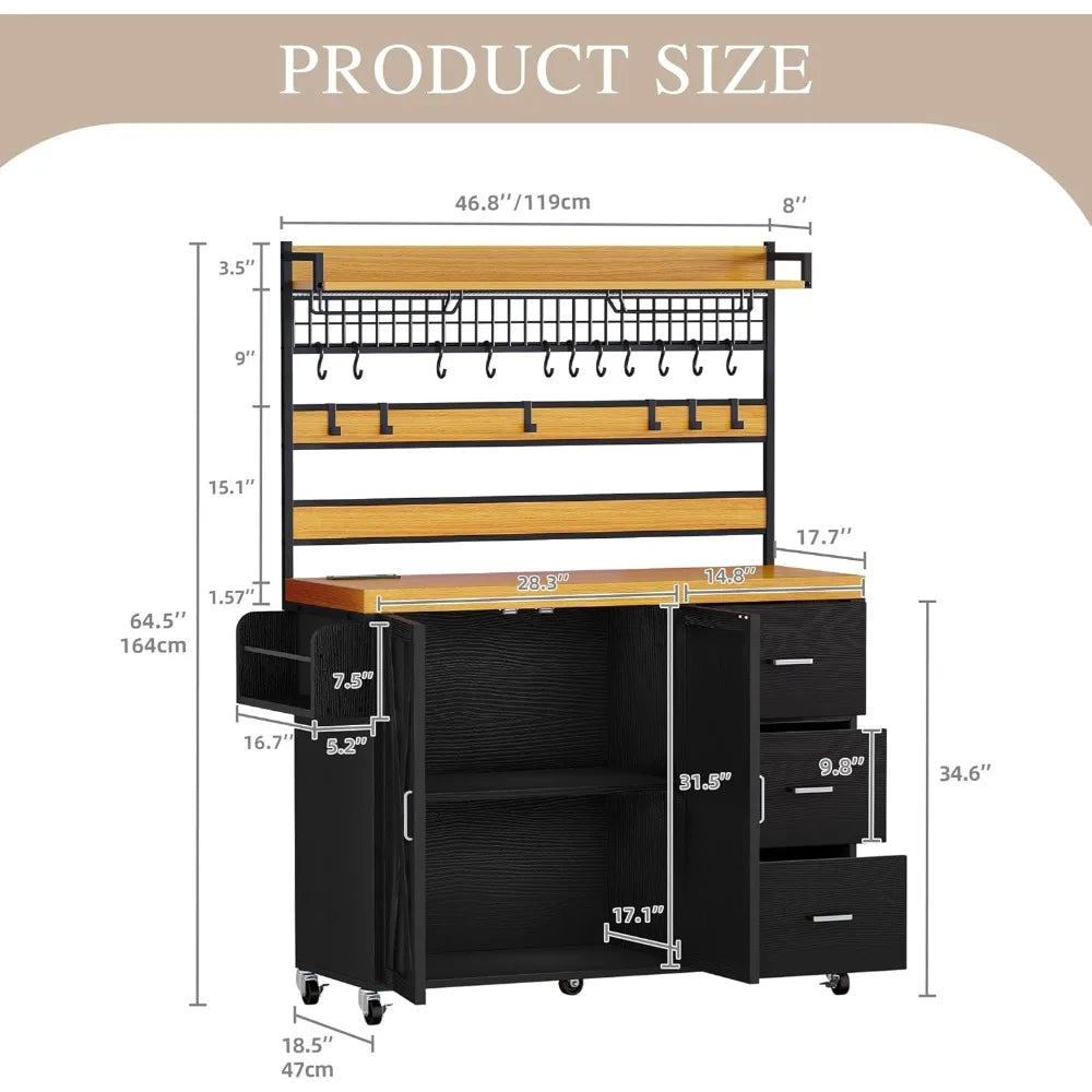 Farmhouse Coffee Bar Cabinet with Power Outlet and LED, 53 Inch