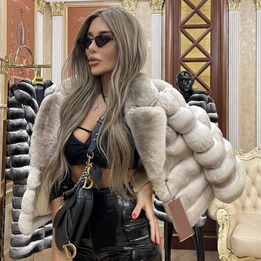 Winter Coat Ladies Long Chinchilla Jacket