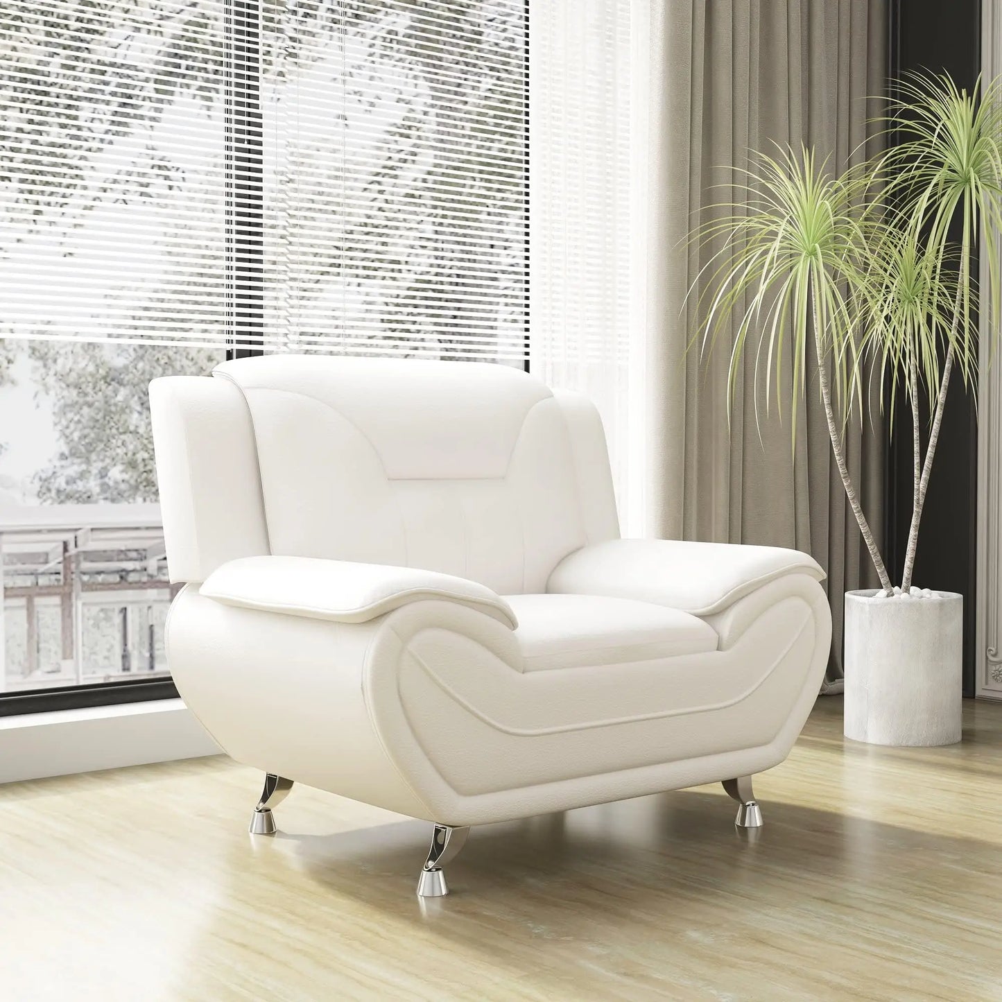 Elegant Compact Chair in White Faux Leather