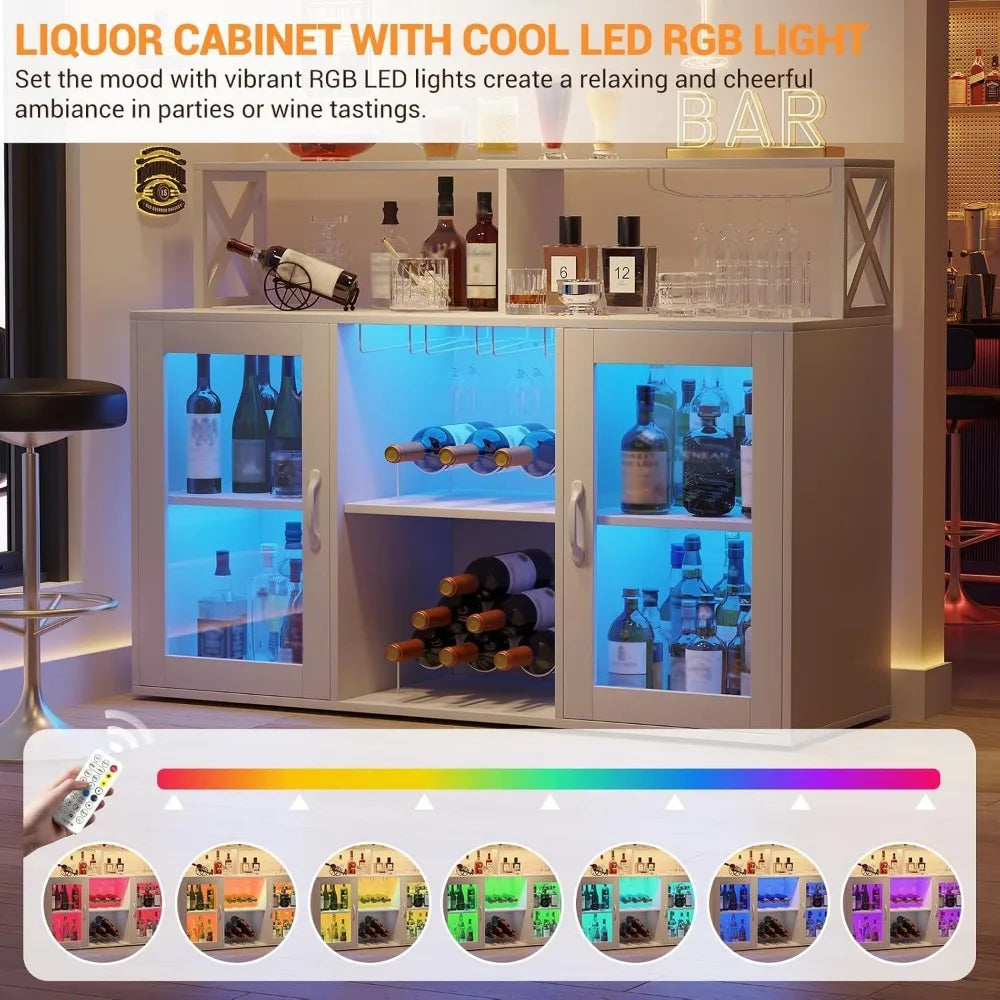 White Wine Bar Cabinet with LED Lights