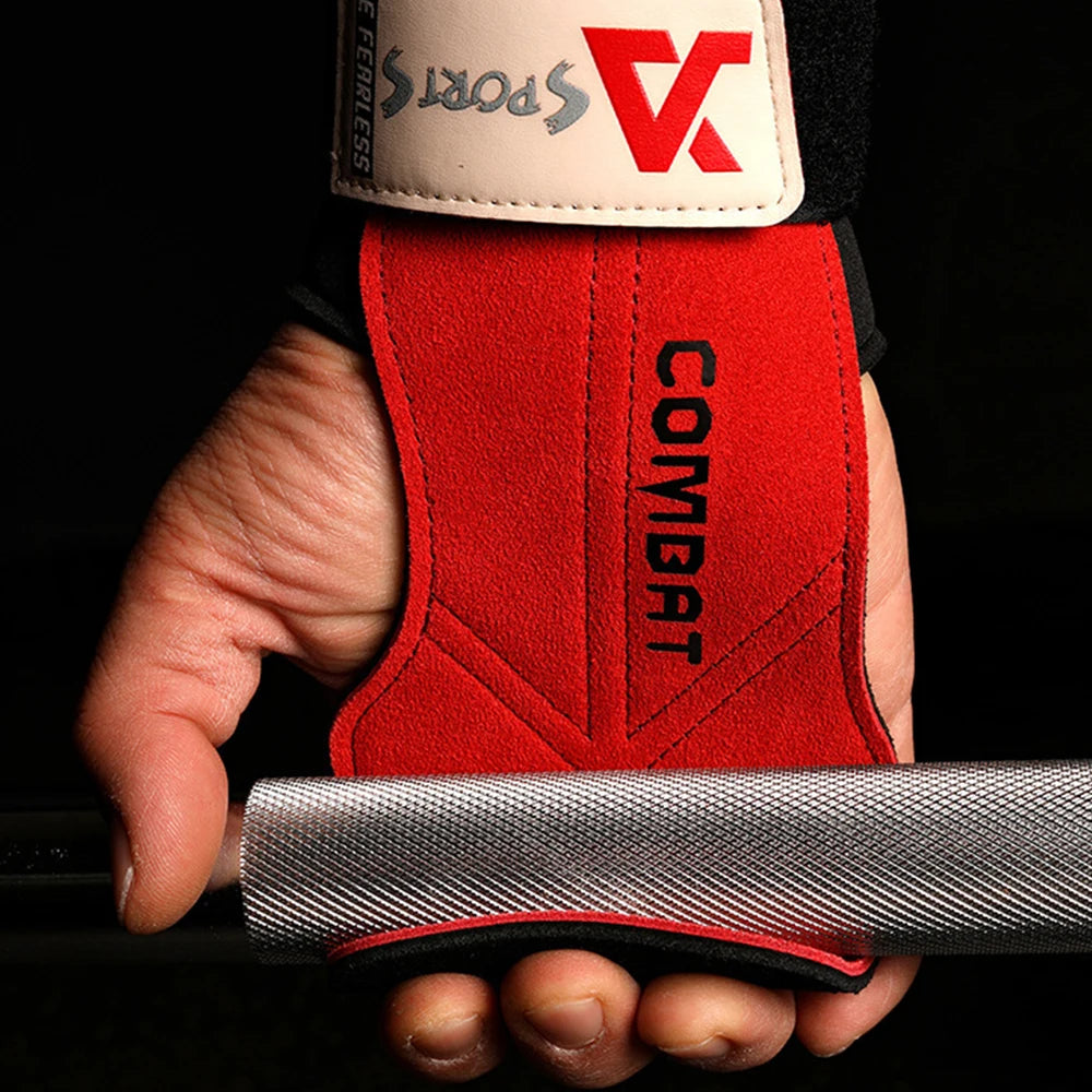 1Pair Pads Professional Cowhide Gym Gloves