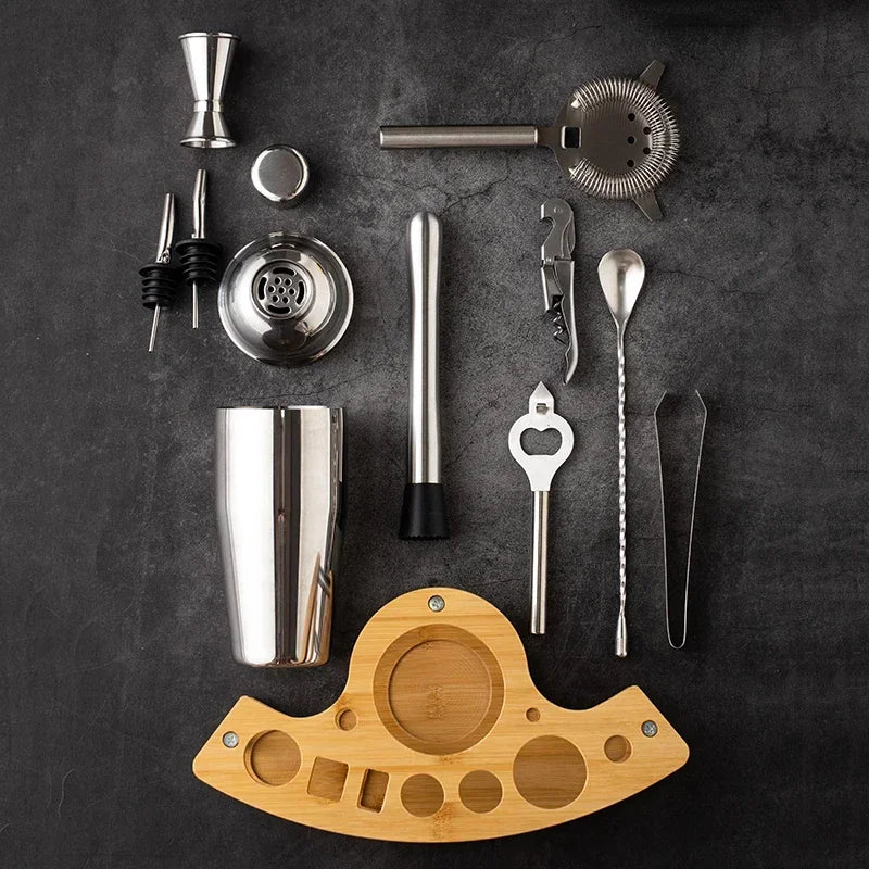 11pcs Stainless Steel Bartender Kit with Stand Cocktail Shaker