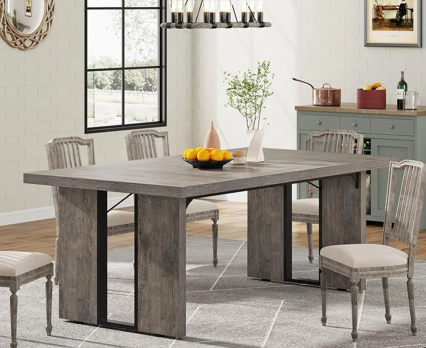 Dining Table Set for 6 to 8 People Rustic Farmhouse
