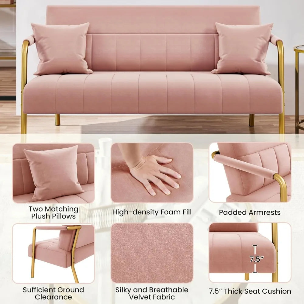 56.5" Luxurious Velvet Fabric Living Room Sofa