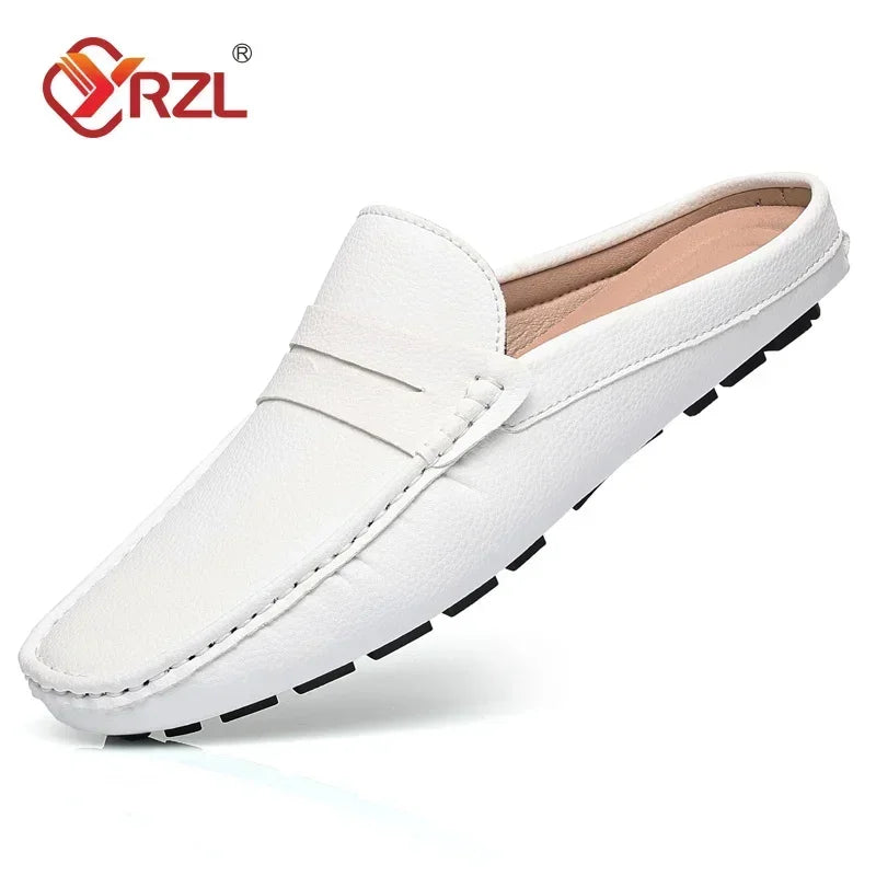 White Loafers Mens Handmade Summer Slip on Half Shoes
