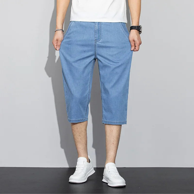 Thin Men's Jeans Shorts Blue Gray Classic Style