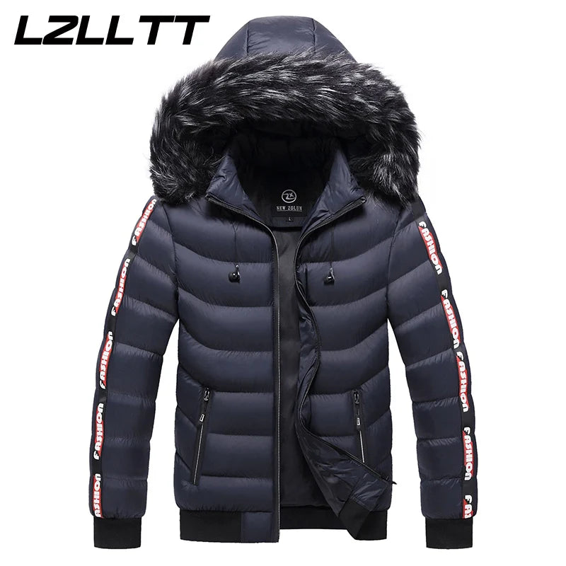 Winter Men Warm Hooded Parkas Detachable Hat