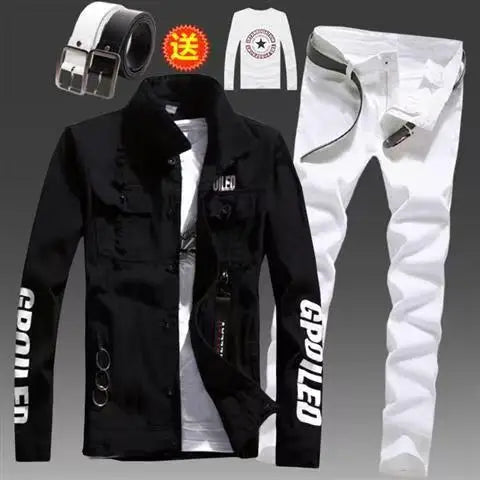 Men's Slim Fit Denim Jacket Pants 2pcs Set