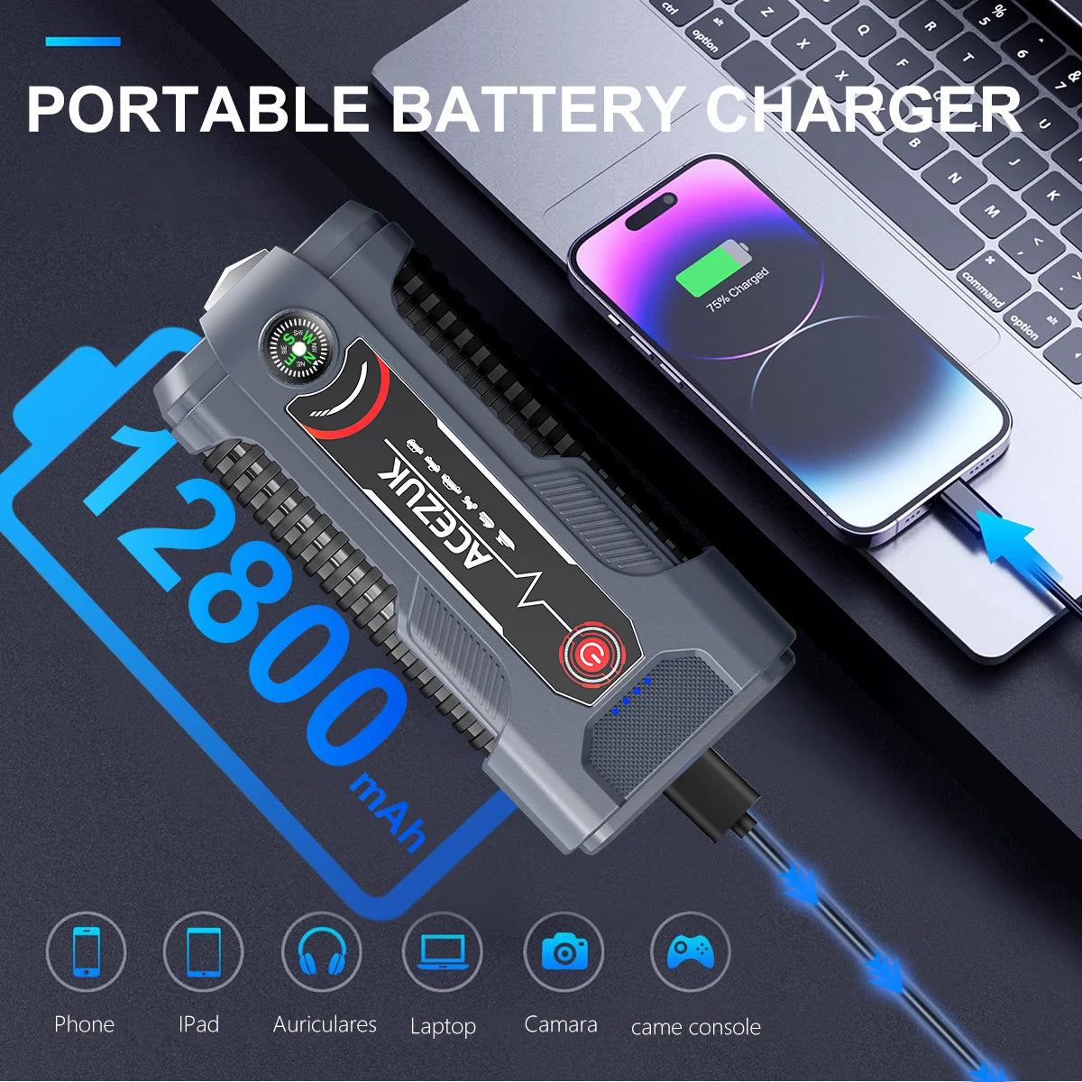 12V Portable Jump Starter Automatic Battery Booster Charger