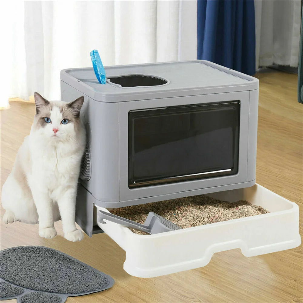 Large Hooded Cat Litter Box Top Entry Anti-Splashing Enclosed