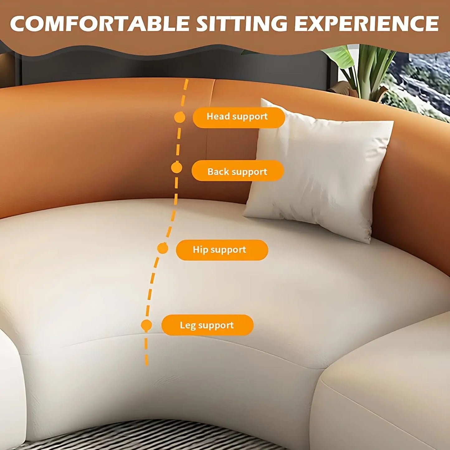 Curved Leather Corner Sofa Set with Solid Wood Frame