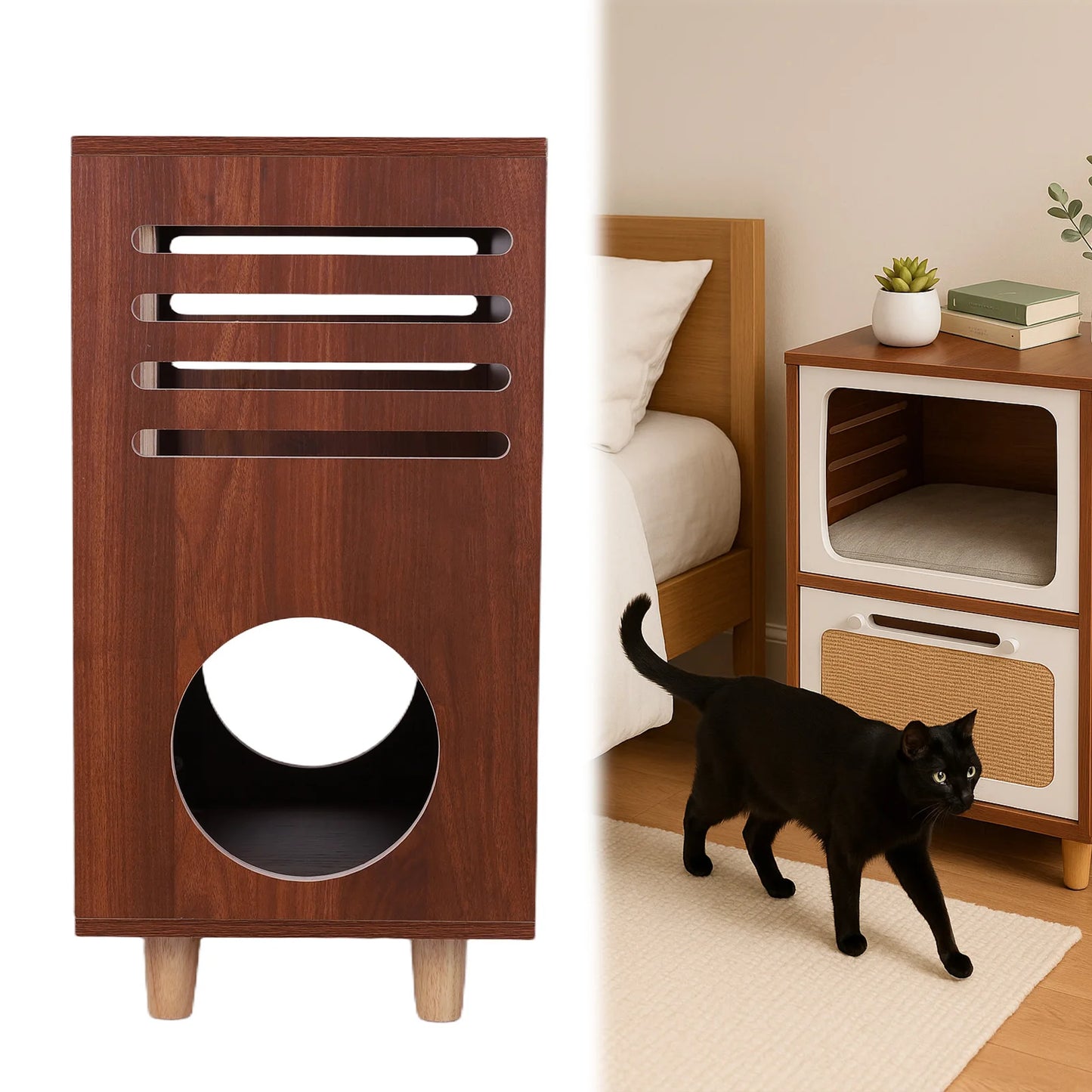 TV-Style Large Side Cat Home with Scratching Board