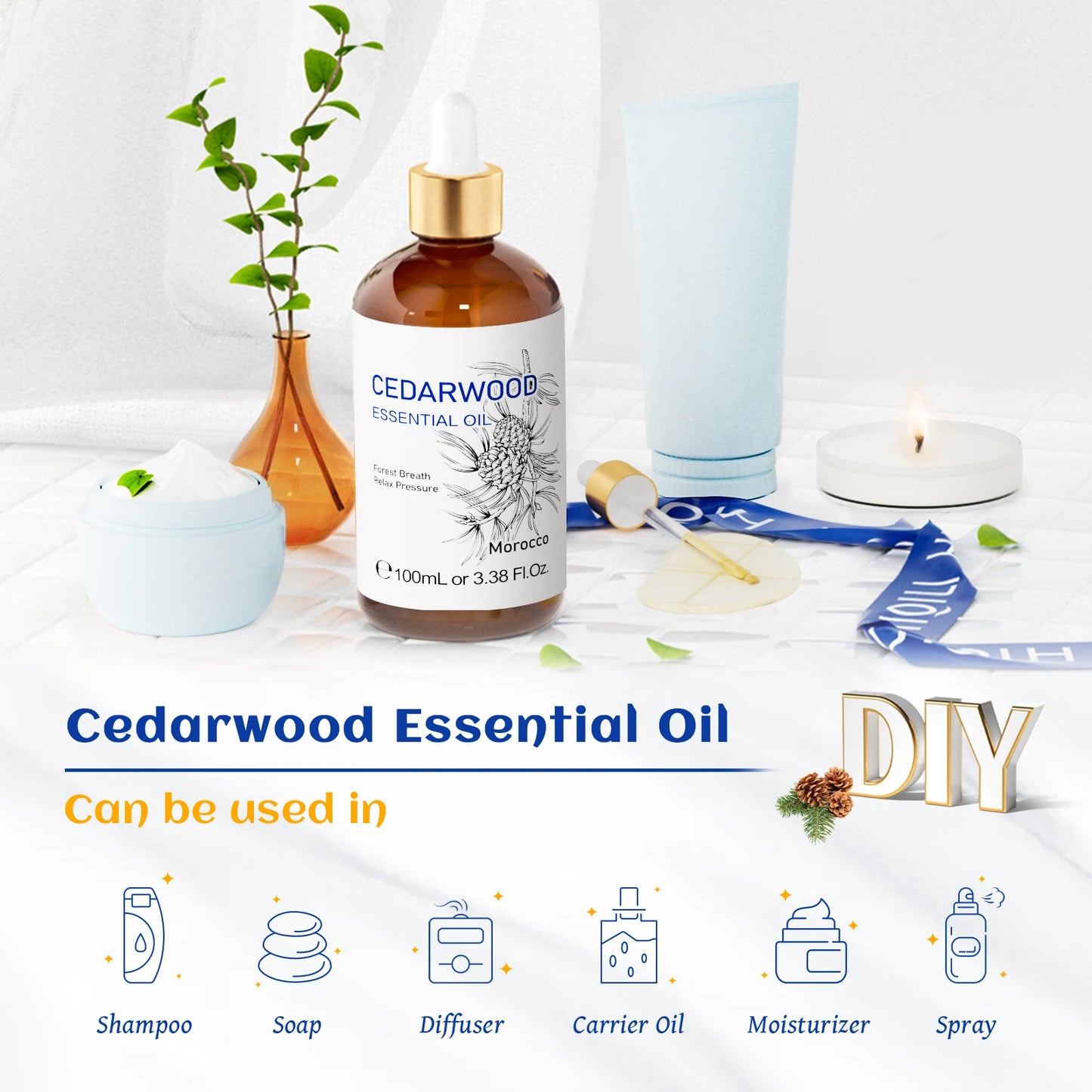 HIQILI 100ML Cedarwood Essential Oil Massage, Relaxing, Relieving Stress