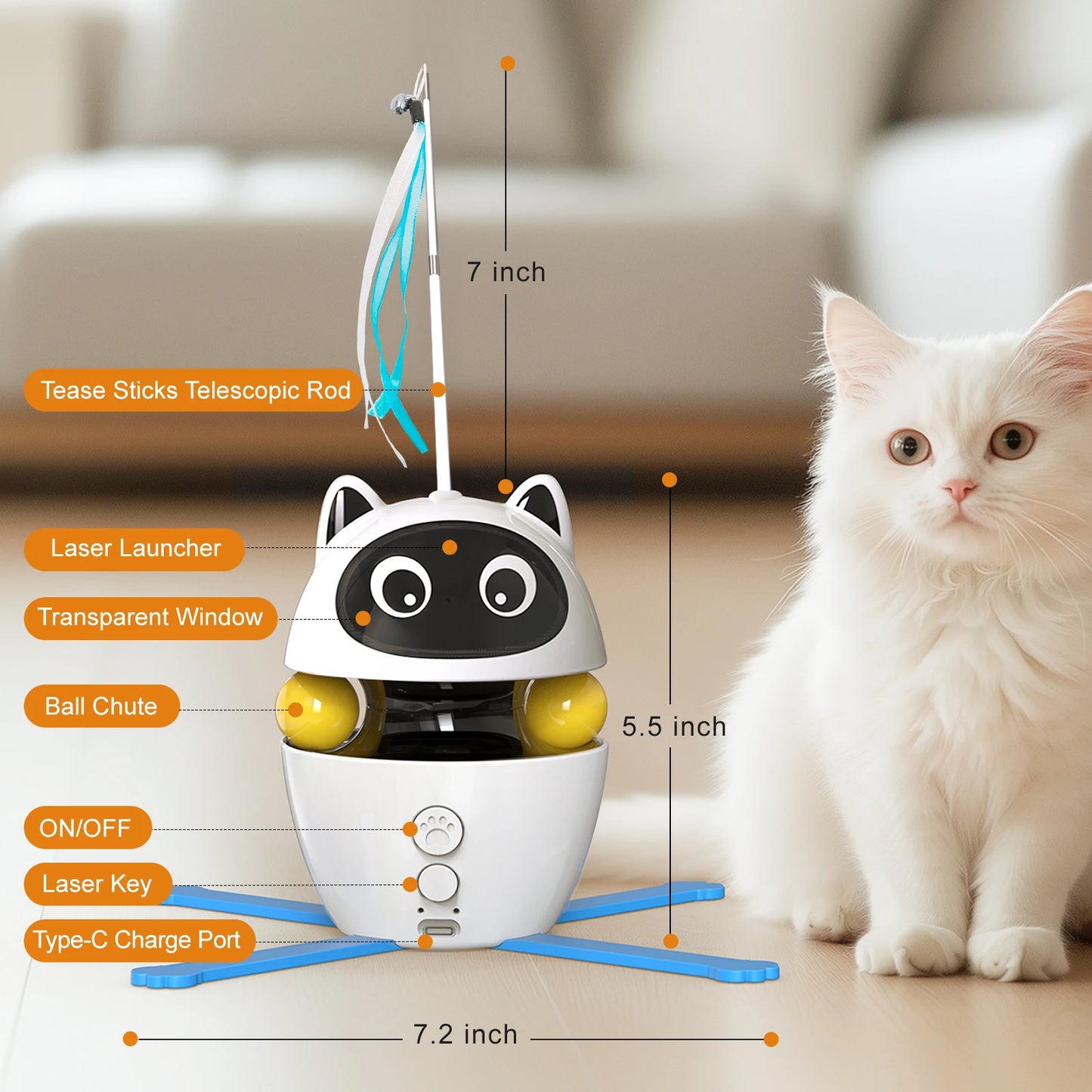 4-in-1Rechargeable Cat Laser Toy and 2 Auto Ring Balls